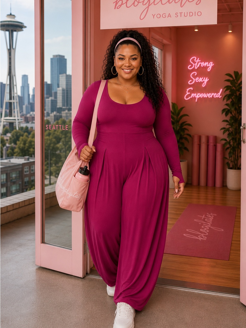 NWT Blogilates Cascade V-Neck Wide Leg Jumpsuit Burgundy Plus Size XL